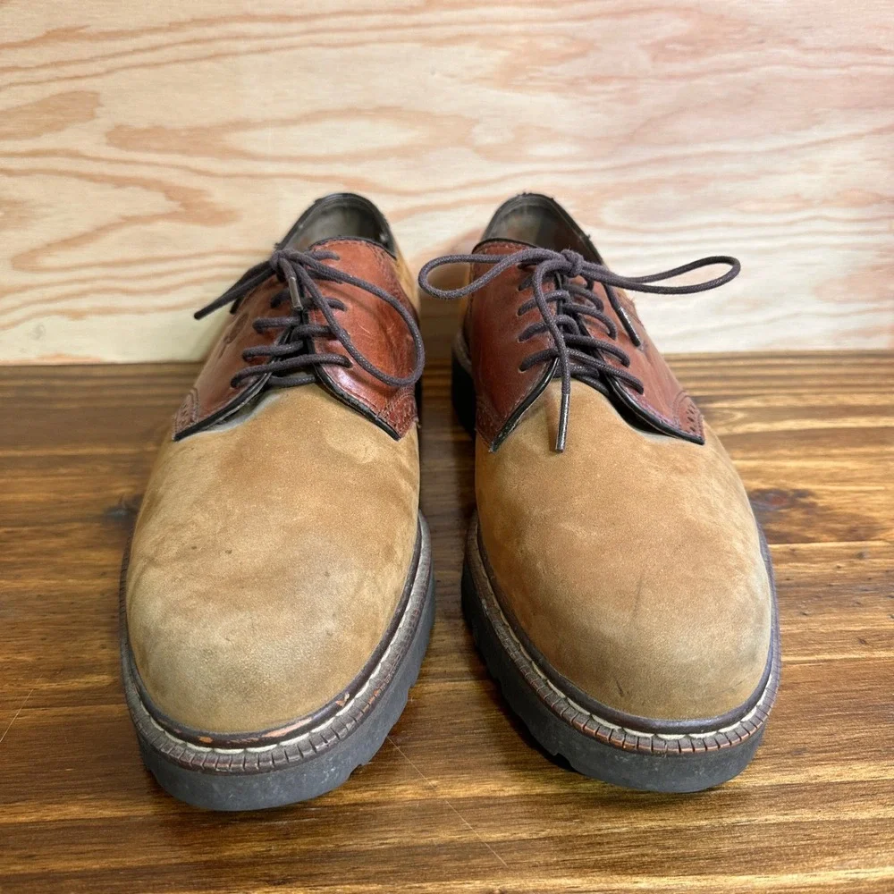Tommy Hilfiger Oxford Saddle Shoes Mens 11 Brown Leather Suede Wingtip Lug Sole